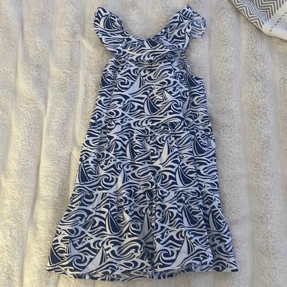 Girls blue and white pattern dress